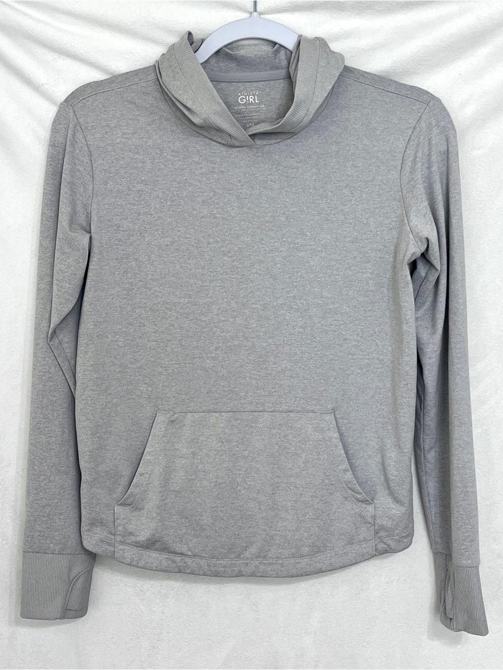 Athleta Girl Grey Renew Hooded Top Long Sleeve Pullover Size L 12 - Picture 3 of 7